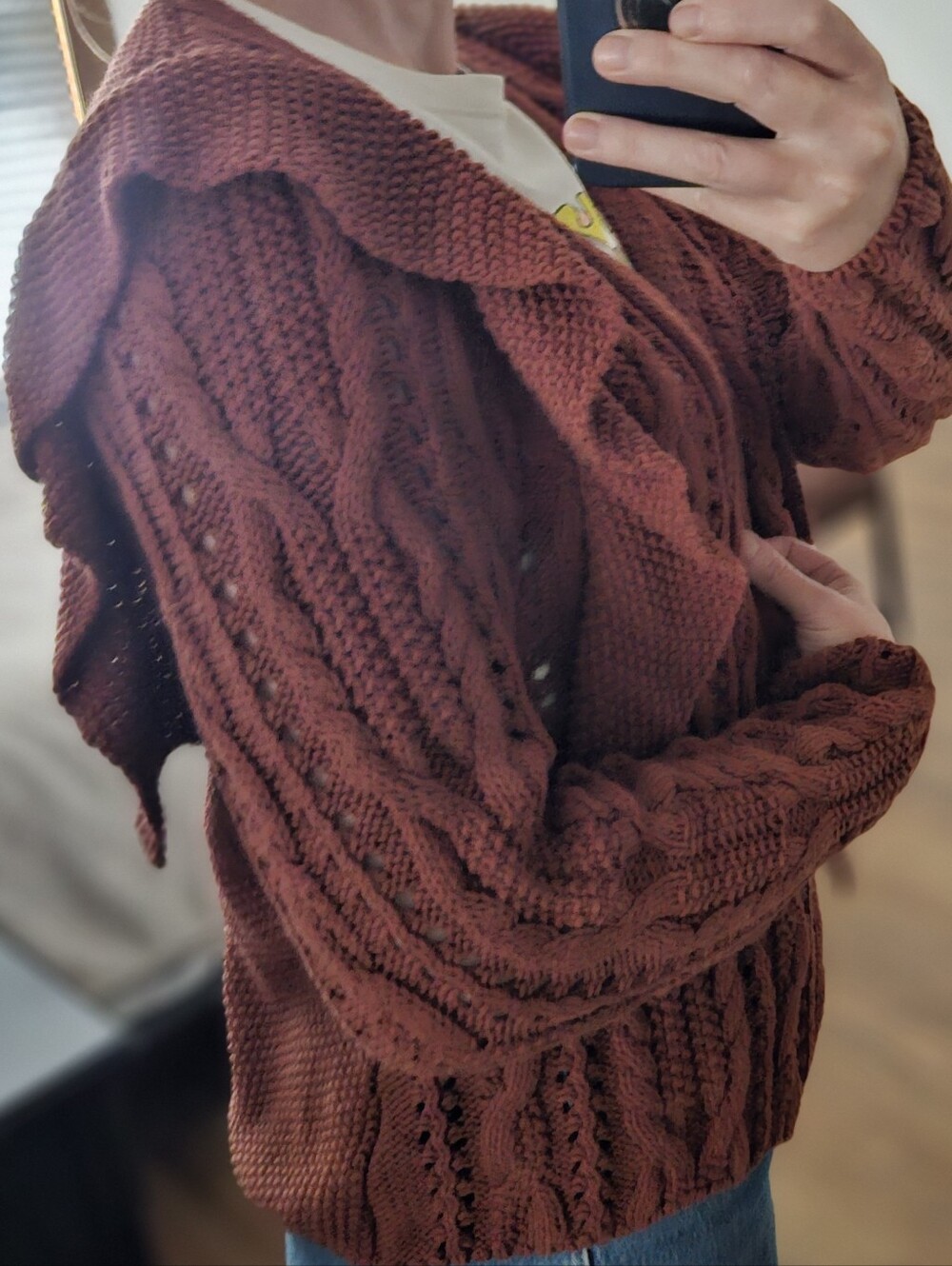 Universal Thread Cable-Knit Hooded Cardigan - Rust Brown